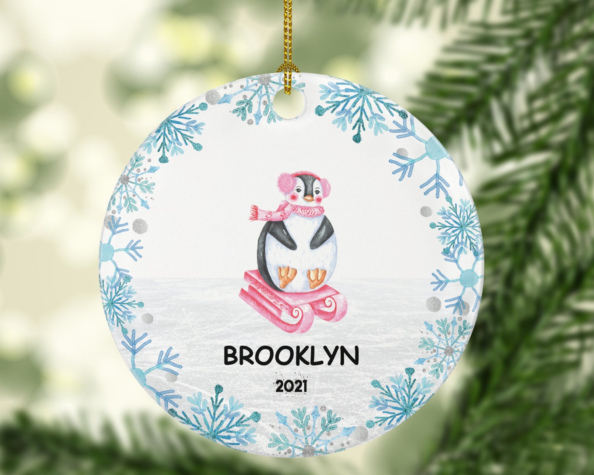 Sledding Christmas Ornament Personalized - Sled Penguin Holiday Winter Activity Sledder Custom Gift