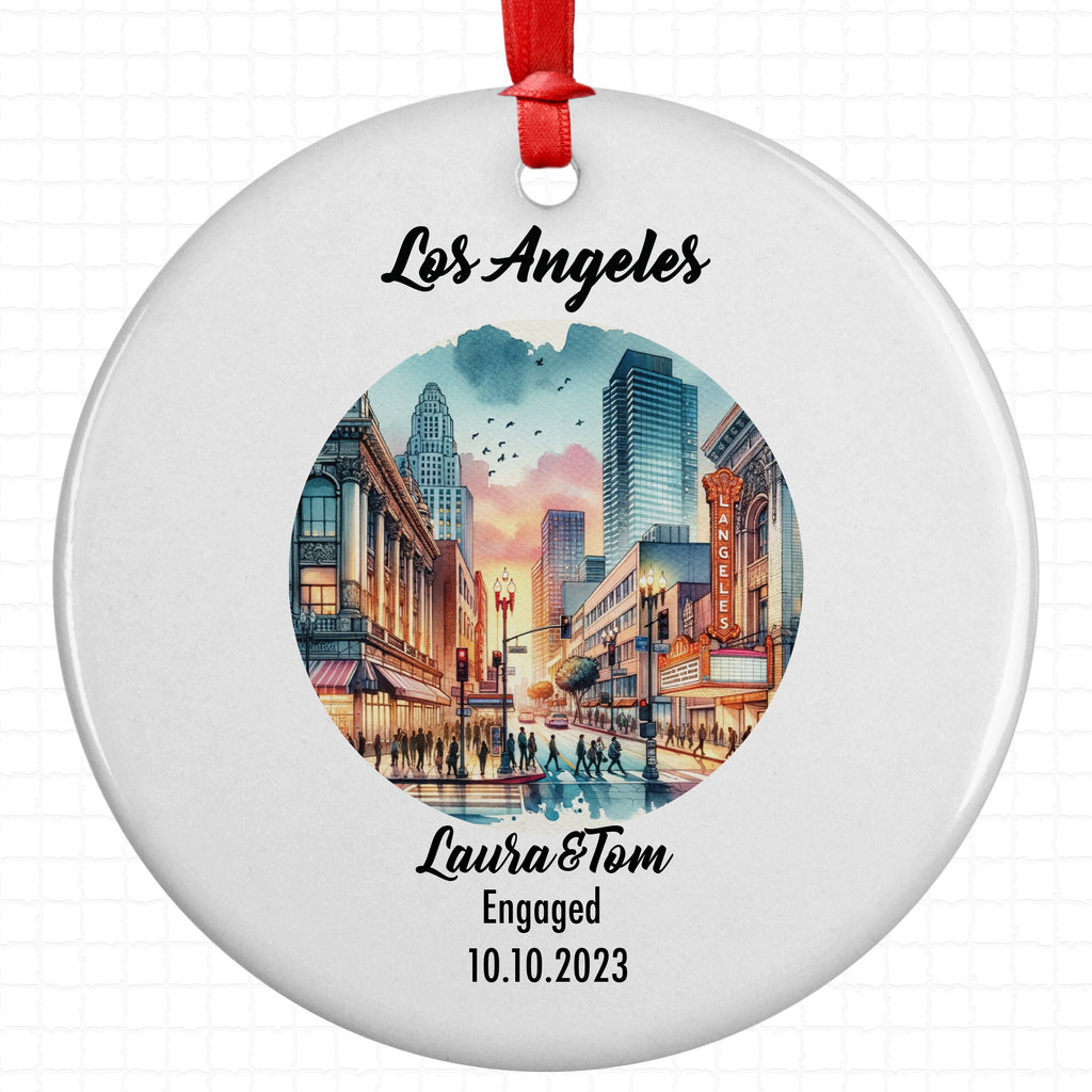 Los Angeles Downtown Ornament, Engagement, Married, Travel, Gift for Engaged Couple, Engagement Gift, Trip, Vacation Souvenir