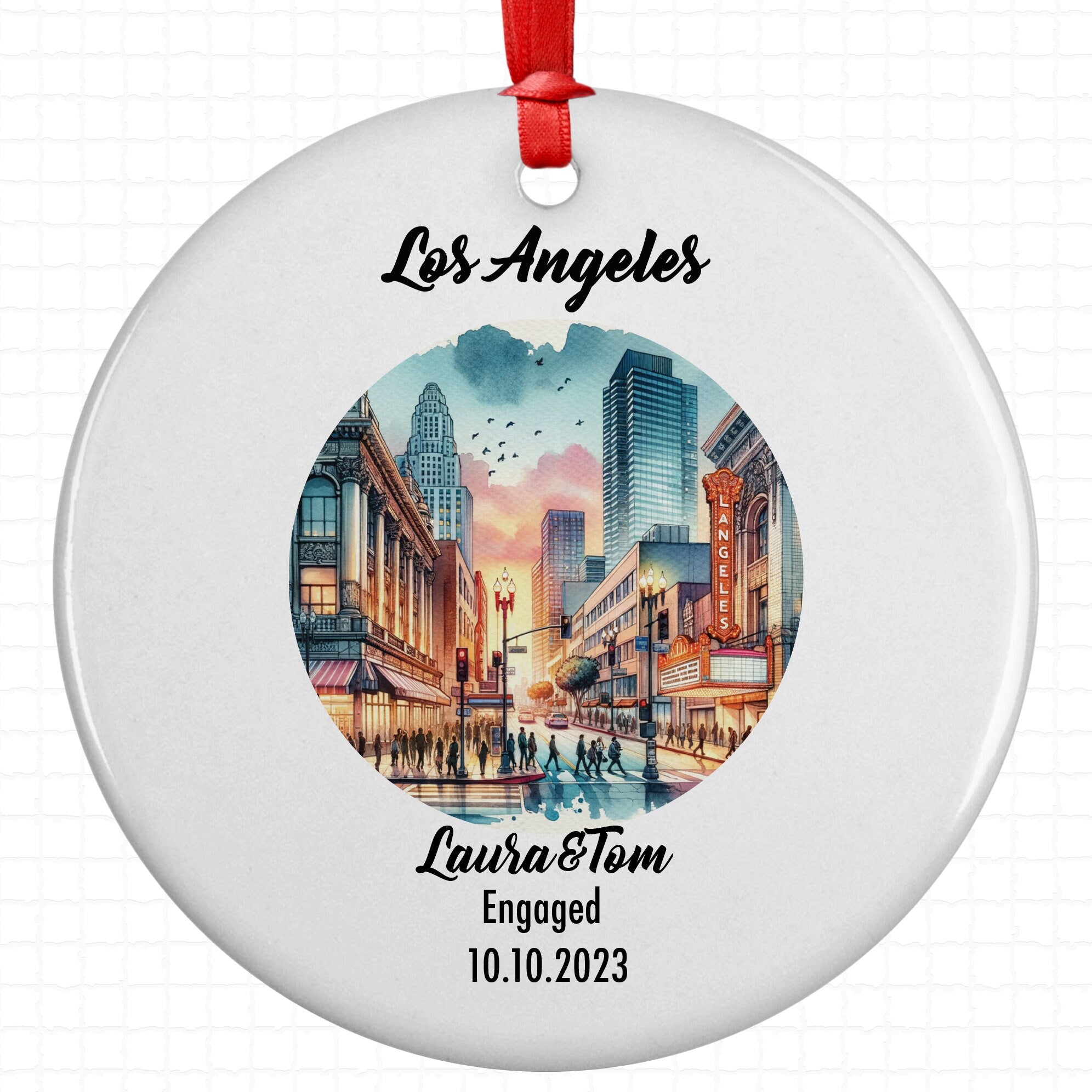 Los Angeles Downtown Ornament, Engagement, Married, Travel, Gift for Engaged Couple, Engagement Gift, Trip, Vacation Souvenir