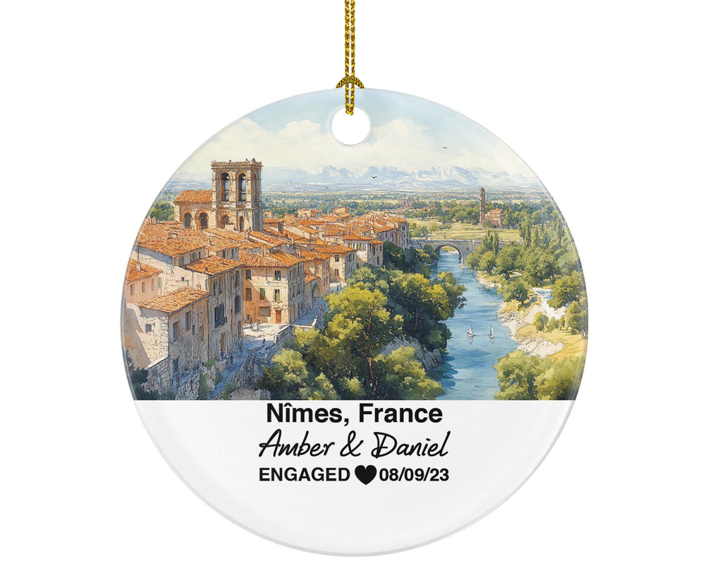 Personalized Nimes France Christmas Ornament, Jardins de la Fontaine, Mr & Mrs Wedding, Engagement, or Honeymoon Keepsake for Couples