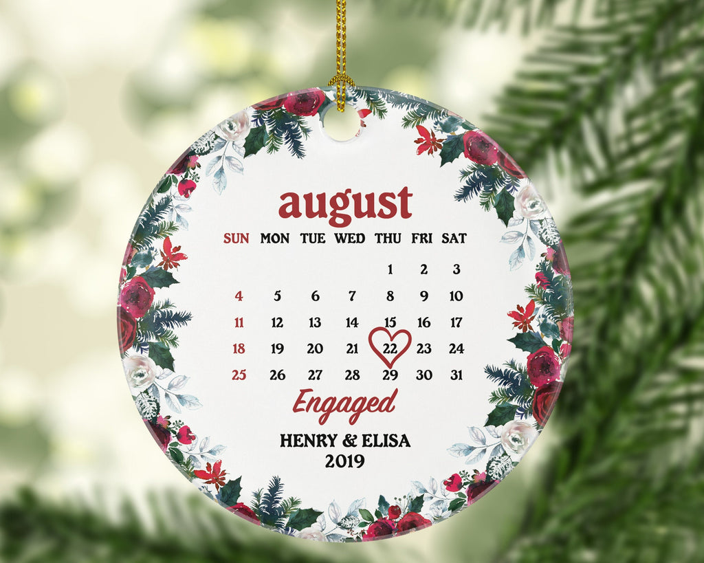 First Christmas Engaged Custom Ornament - Personalized Engagement Announcement Couple Gift - Custom Date Name - Future Husband Wife Calendar