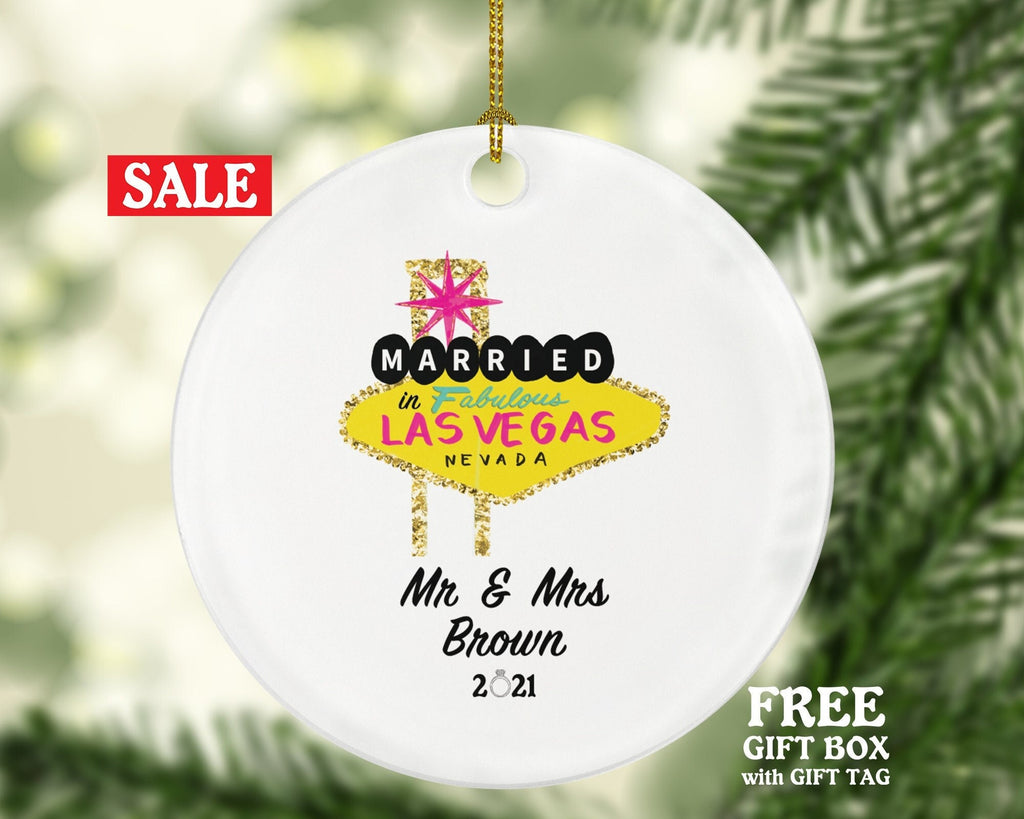 Mr & Mrs Las Vegas Wedding Christmas Ornament Personalized - Married Fabulous in Las Vegas Nevada Newlywed Couples Custom Gift Just Married