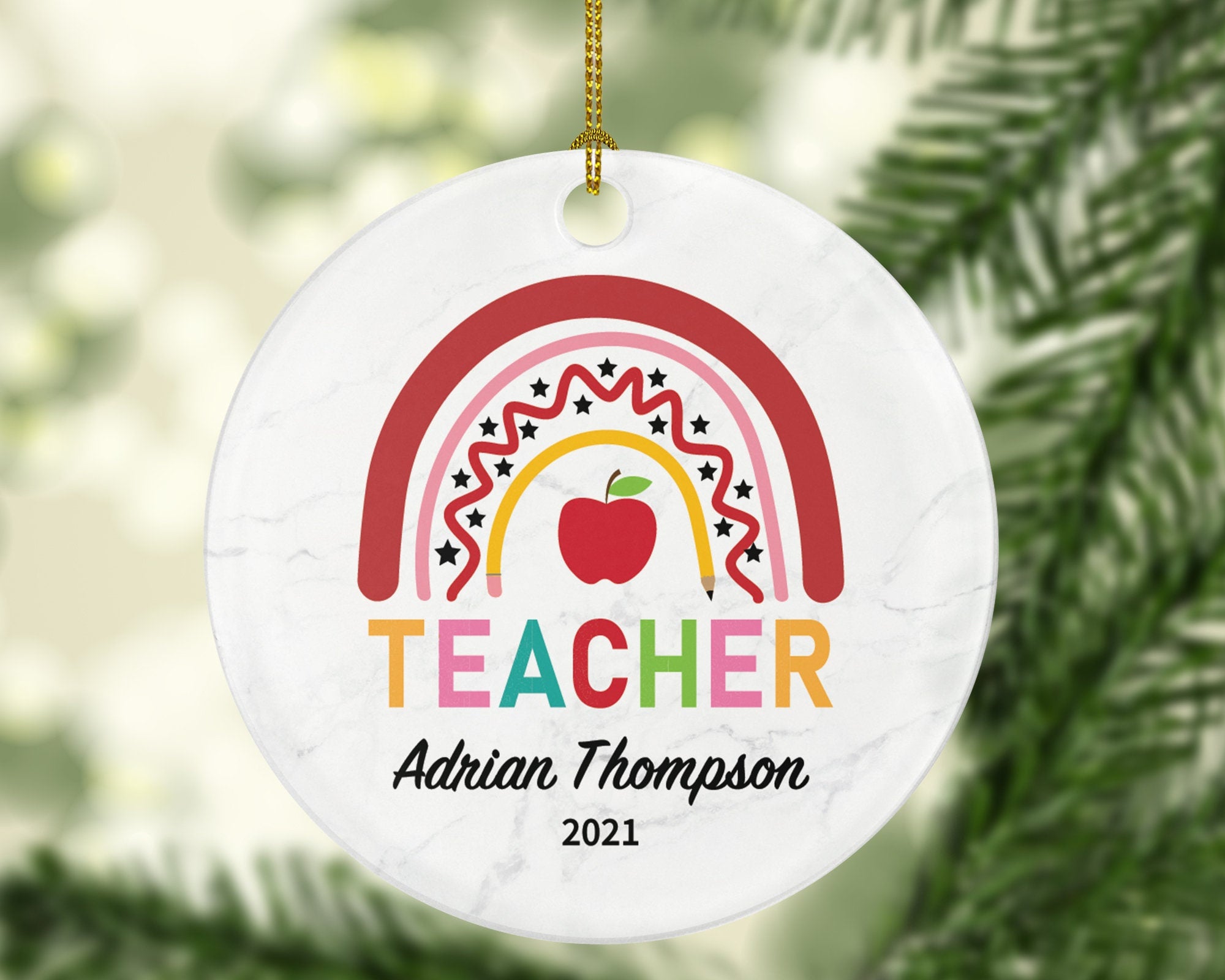 Creative Teacher Ornament Personalized - Custom Gift from Student Appreciation Mr Mrs School Rainbow Graduate Graduation