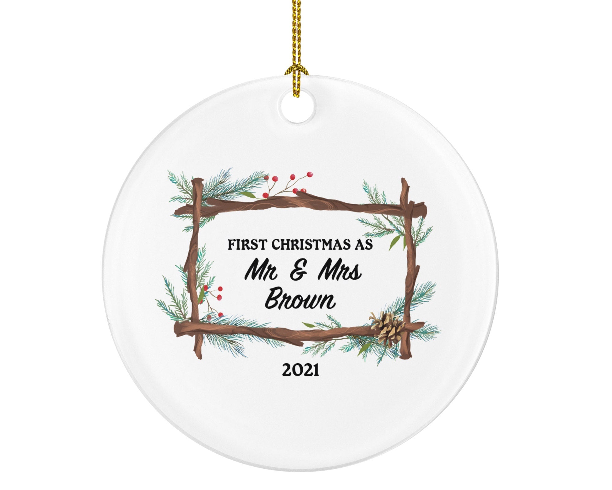 First Christmas as Mr & Mrs Married Couple Christmas Ornament Personalized - Newlywed Mr. and Mrs. Wedding Gift