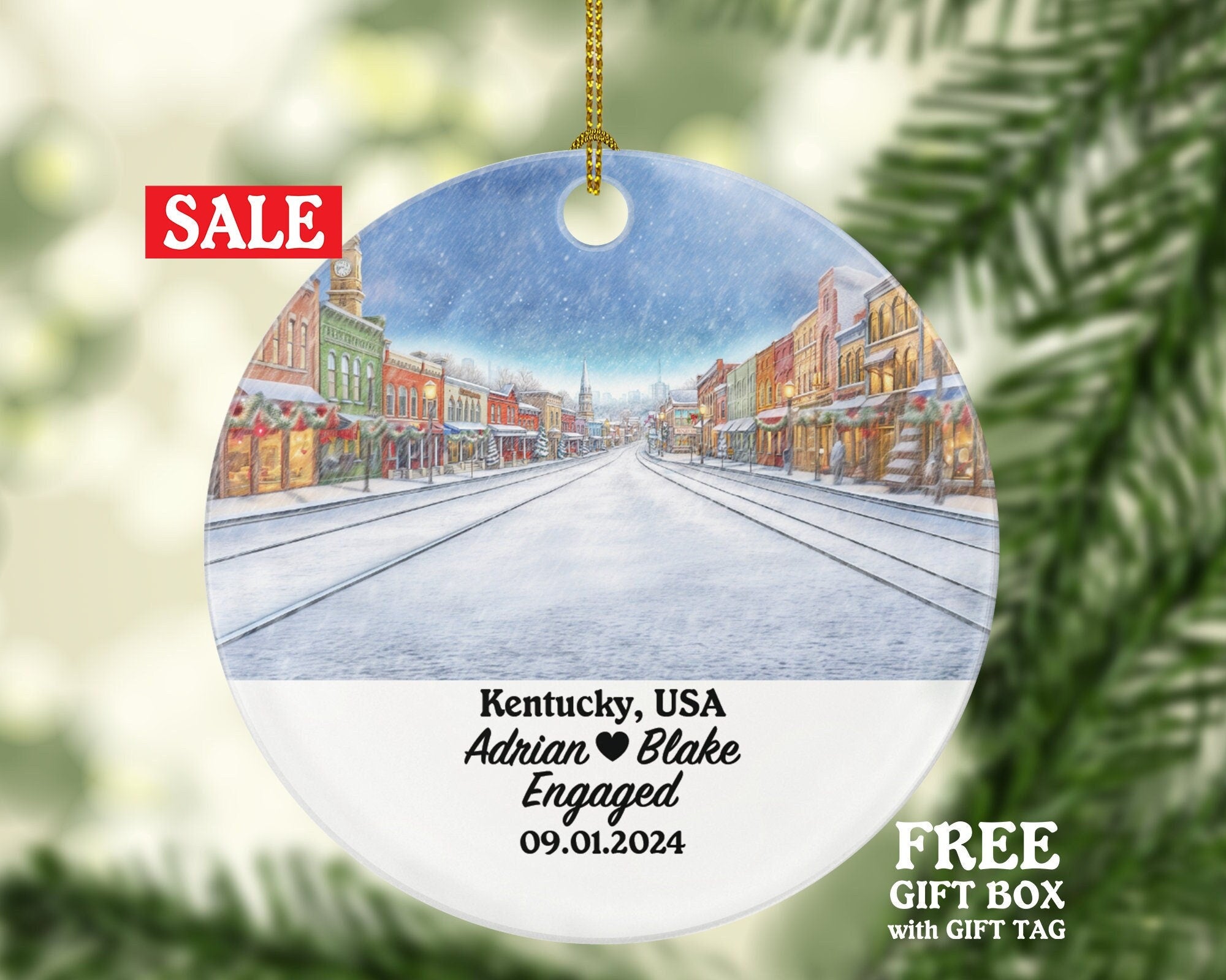 Kentucky Christmas Ornament Personalized - KY Engaged Married Family Together Couple Travel Honeymoon Engagement Marriage