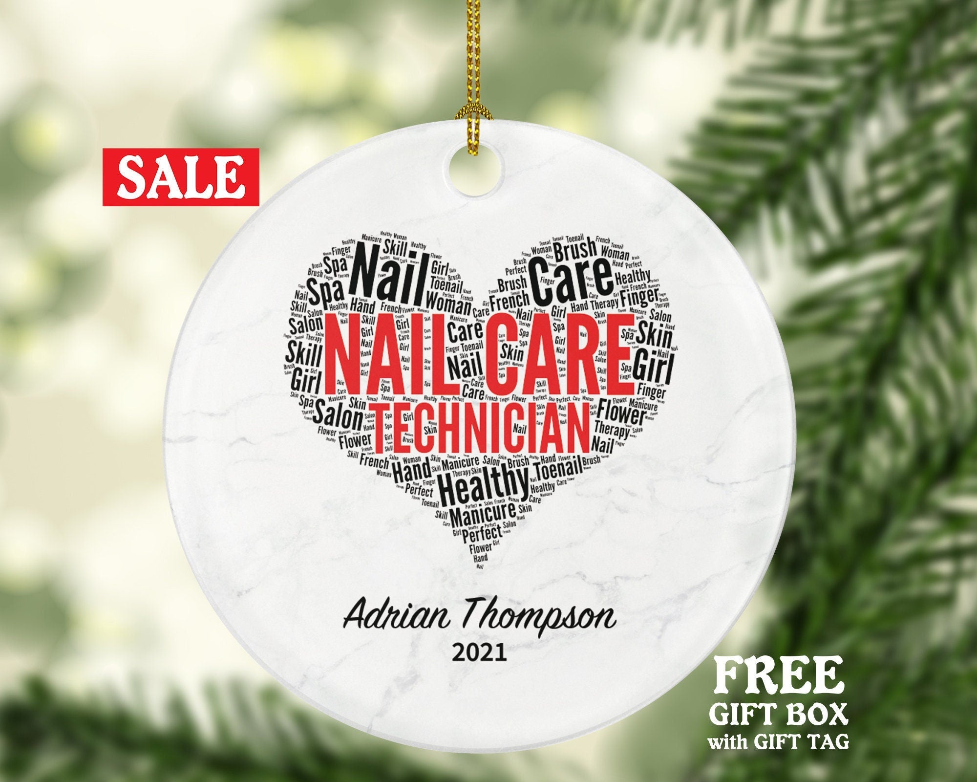 Nail Care Technician Christmas Ornament Personalized - Nail Tech Cosmetology Graduation Beauty Salon Owner Gift