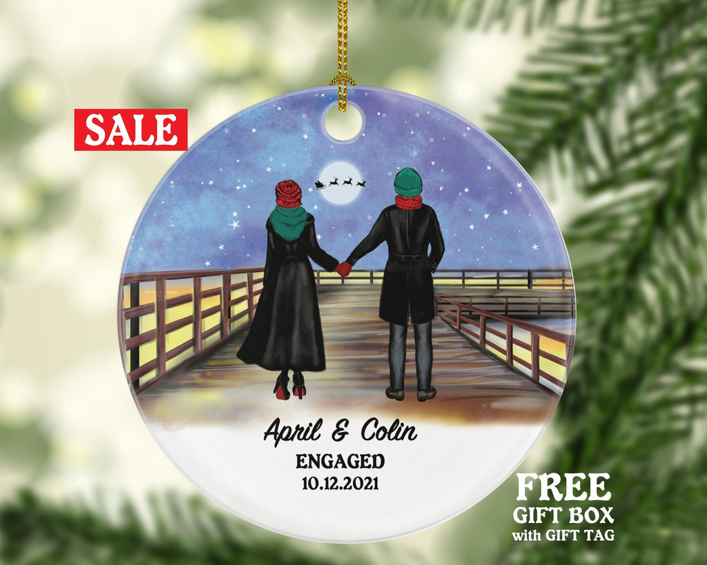 Engaged Christmas Ornament - Personalized Engagement Announcement Our First Christmas - Couple Gift - Custom Date and Name