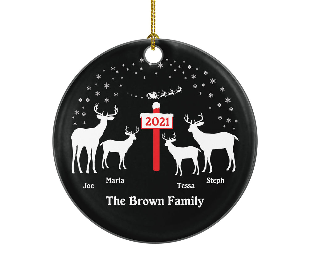 Family of 4 Personalized Christmas Ornament Four Xmas Reindeer Deer Mother Father New Baby Girl Boy Children Kids Wife Husband Name Gift