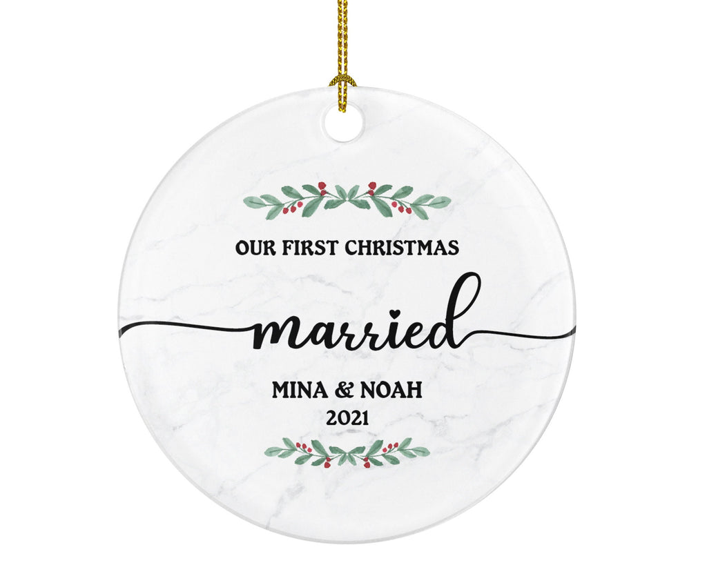 First Christmas Married Christmas Ornament Personalized - Newlywed Wedding Couple First Gift
