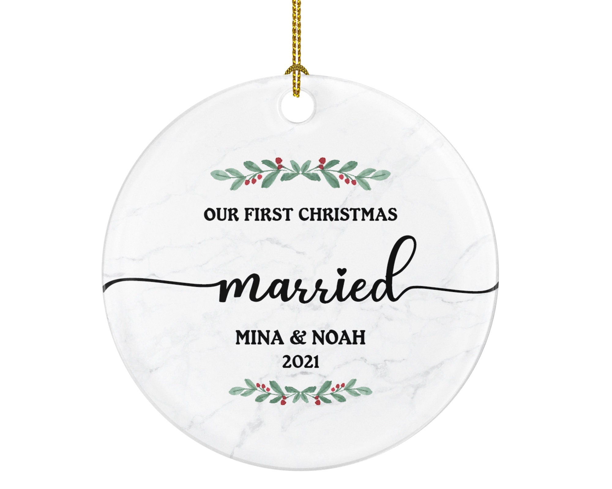 First Christmas Married Christmas Ornament Personalized - Newlywed Wedding Couple First Gift