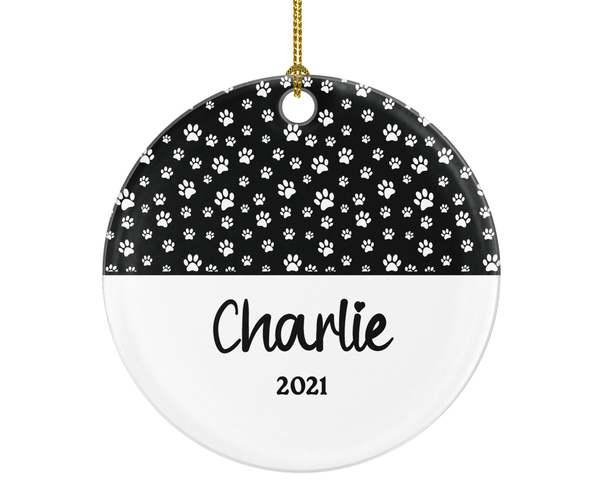 Dog Paw Prints Christmas Ornament Personalized, Pets Dog Cat Lover Owner Gift, Custom Name, Fur Mom Dad Holiday, Rescue