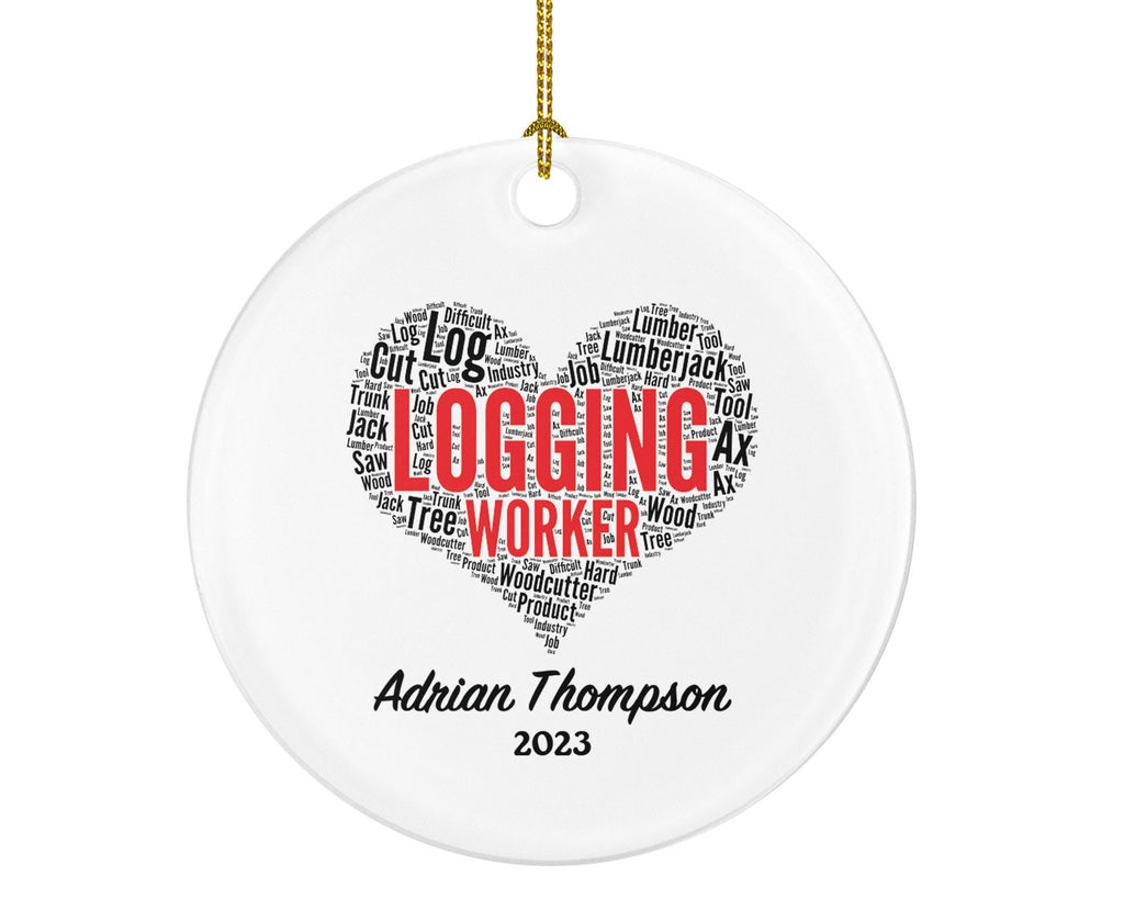Logging Worker Christmas Ornament Personalized - Woodcutter Job Gift with Name Custom