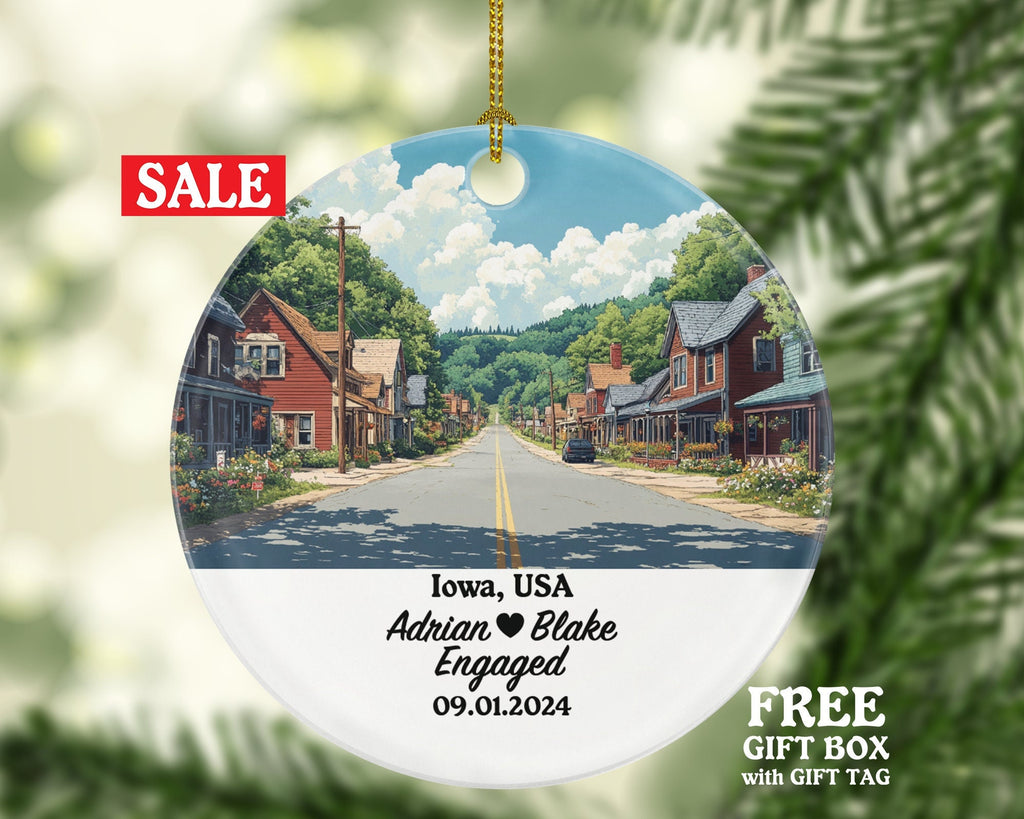 Iowa Christmas Ornament Personalized - IA Engaged Married Family Together Couple Travel Honeymoon Engagement Marriage