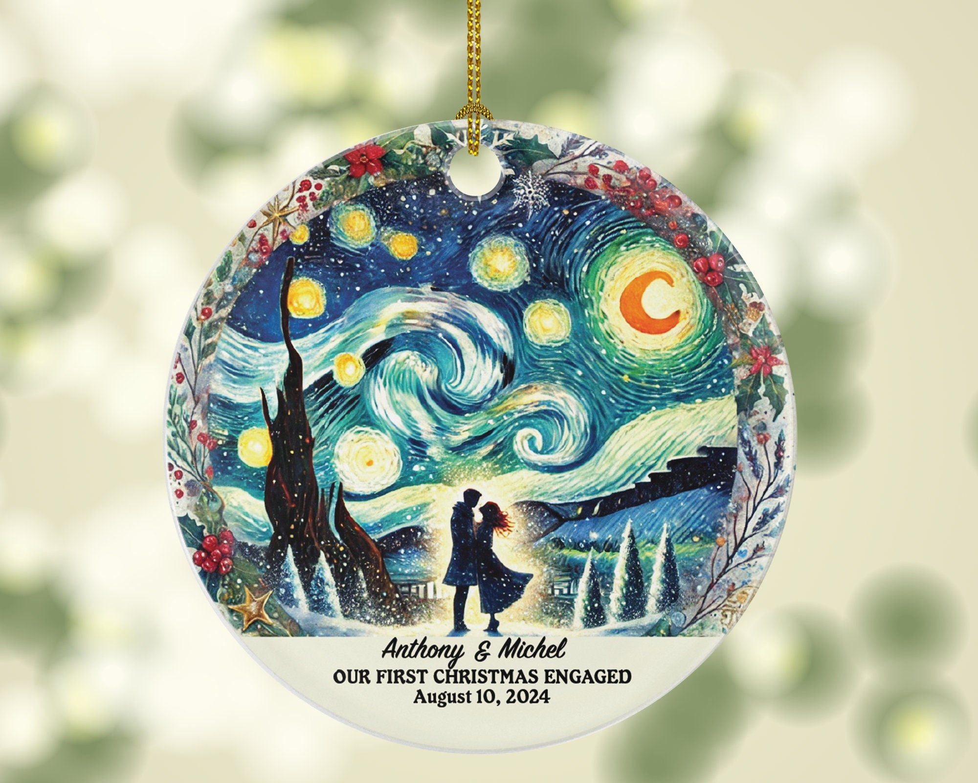 First Christmas Engaged Custom Ornament - Personalized Engagement Announcement Couple Gift - Custom Date Name - Future Husband Wife