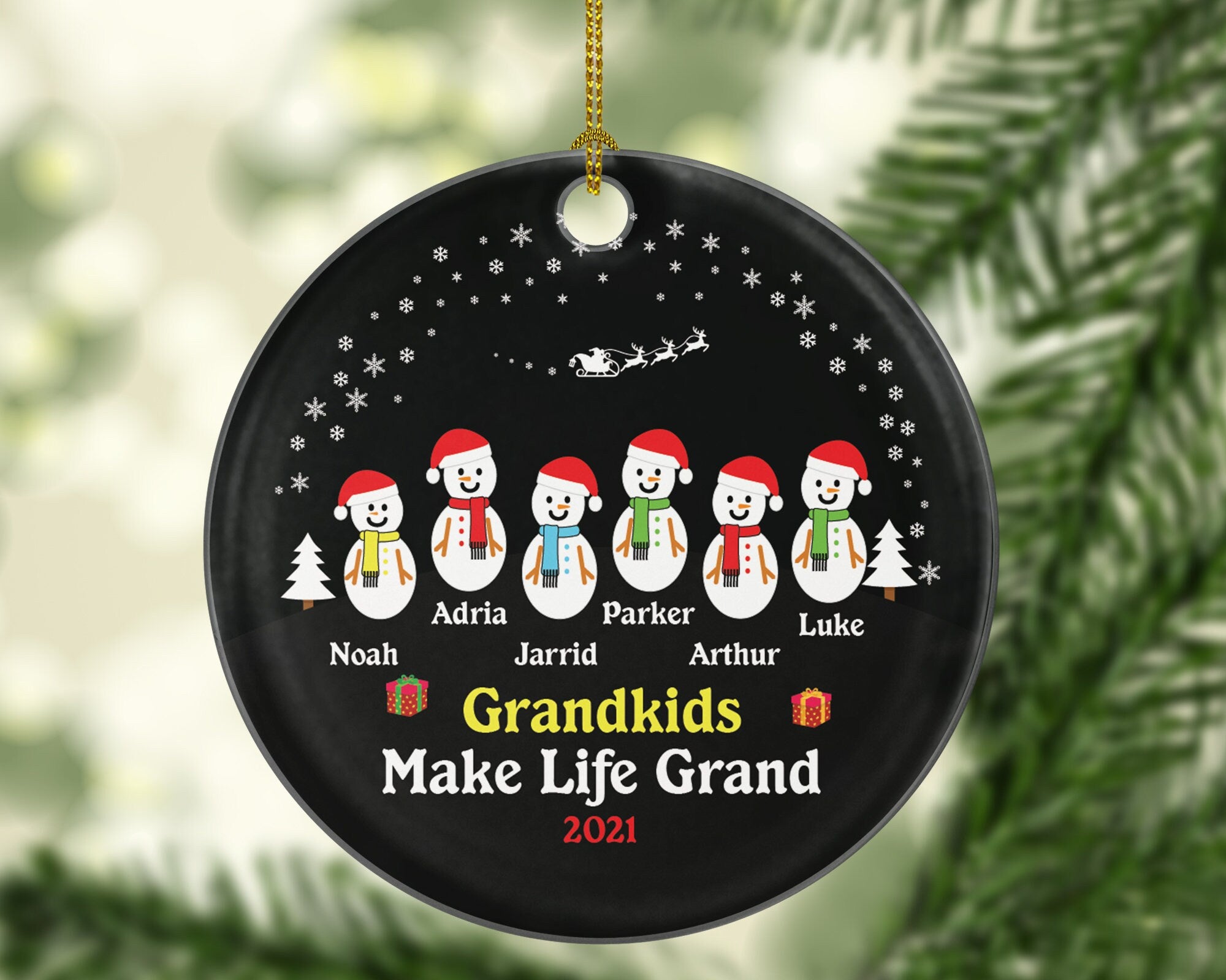 Personalized Grandkids Christmas Ornament - Grandkids Make Life Grand - Grandchildren Ornament - Custom Christmas Ornament for Grandparents