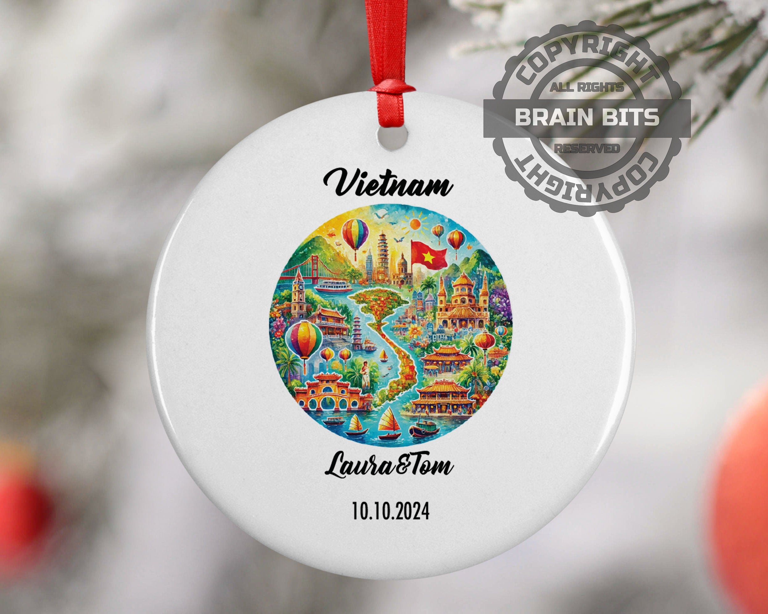 Vietnam, Ornament, Engagement, Married, Travel, Gift for Engaged Couple, Engagement Gift, Trip, Vacation Souvenir