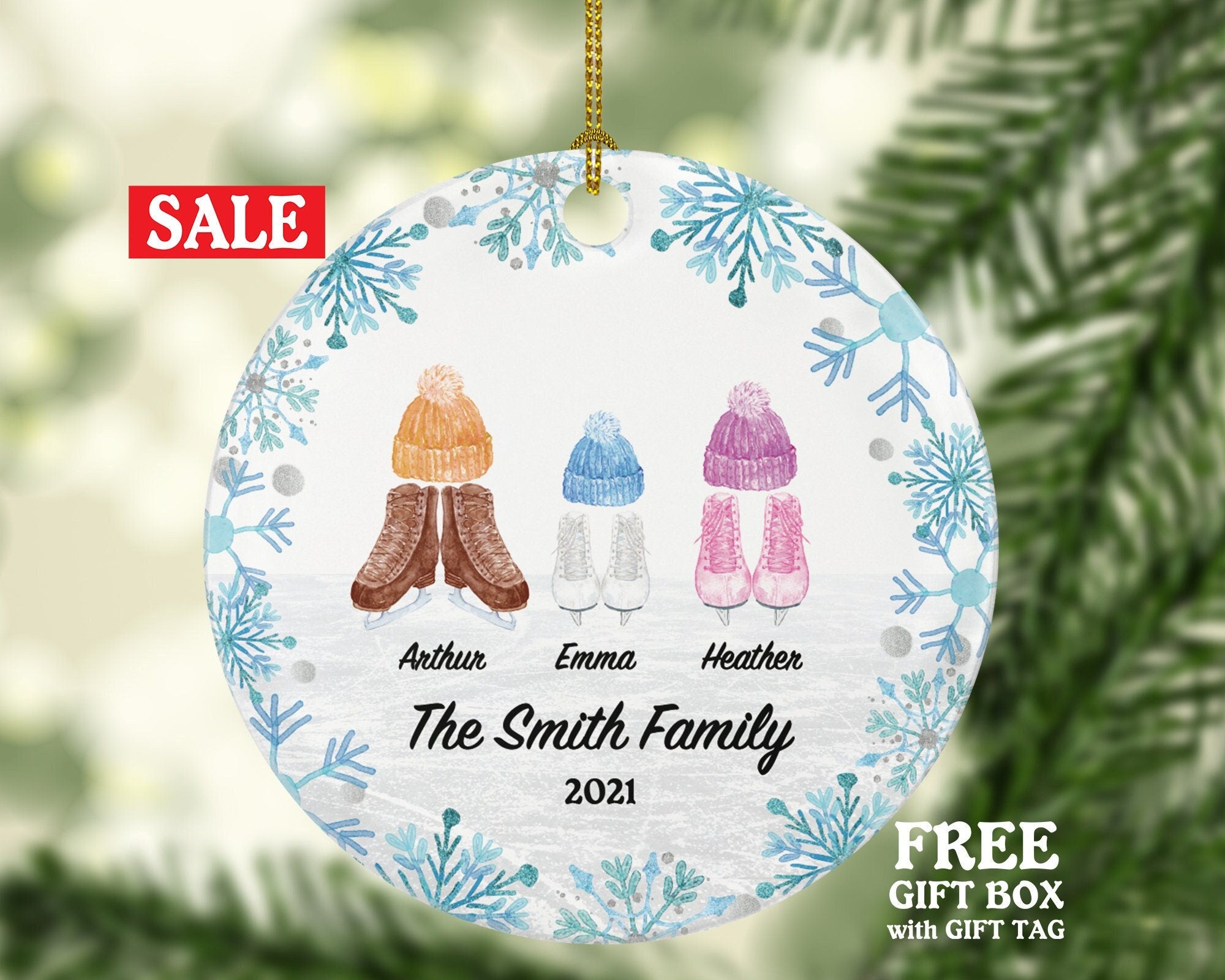 Ice Skating Christmas Family Married Engaged Couple Ornament - Figure Skater Personalized Gift Skate Lover Sports Activity Hobby Occupation