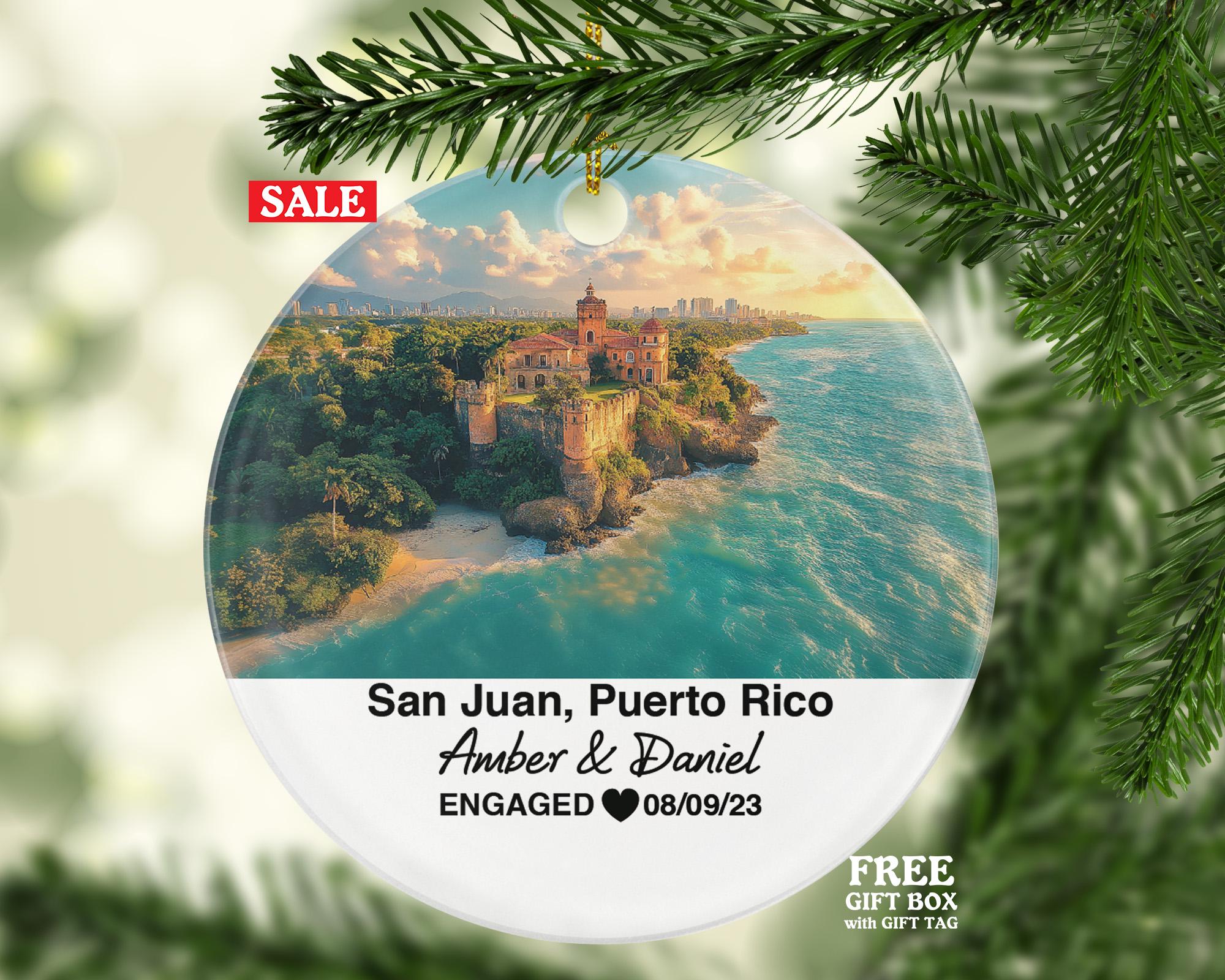 San Juan Puerto Rico Round Ceramic Christmas Ornament – Personalized Holiday Keepsake, Custom Couple Gift for Wedding or Honeymoon