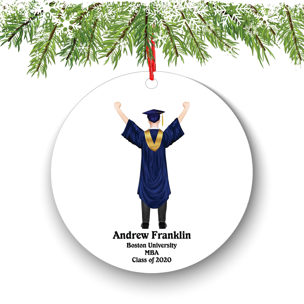 Personalized Graduation Christmas Ornament Class of 2020 2021 for Custom Graduate Male Masters Bachelor Doctorate College High School Degree