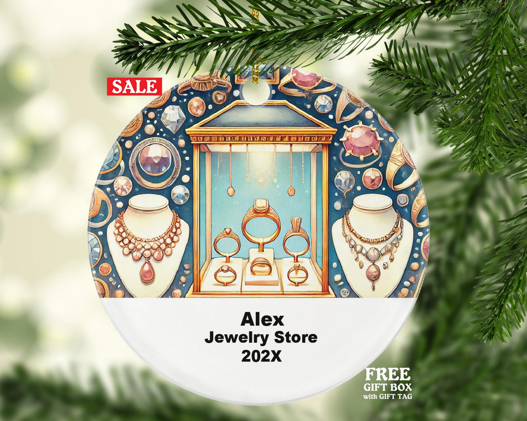 Personalized Jewelry Store Ornament – Custom Jeweler Gift – Boutique Jewelry Business Ornament with Name and Year