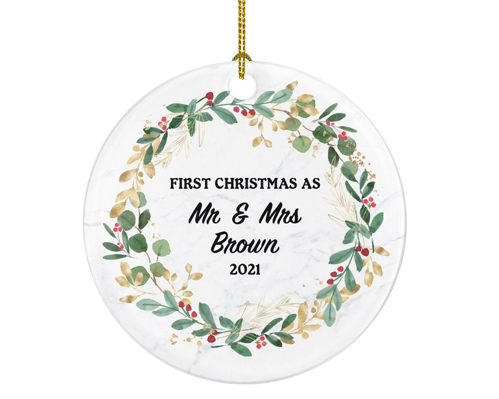 First Christmas as Mr & Mrs Married Couple Christmas Ornament Personalized - Newlywed Christmas First Custom Gift - Greenery
