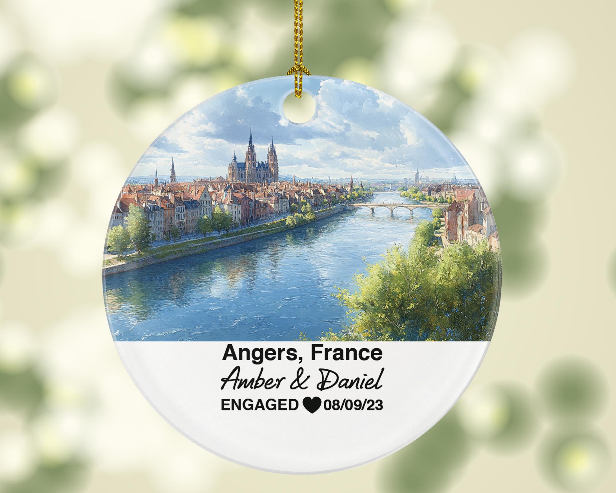 Personalized Angers France Christmas Ornament, Château d'Angers, Maine River, Mr & Mrs Wedding, Engagement, or Honeymoon Keepsake to Couples