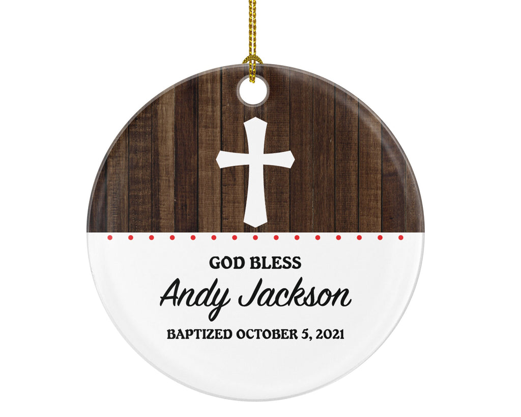 Baptism Ornament God Bless Baby Personalized Gift for Baptize Rustic Baptism Custom Christmas