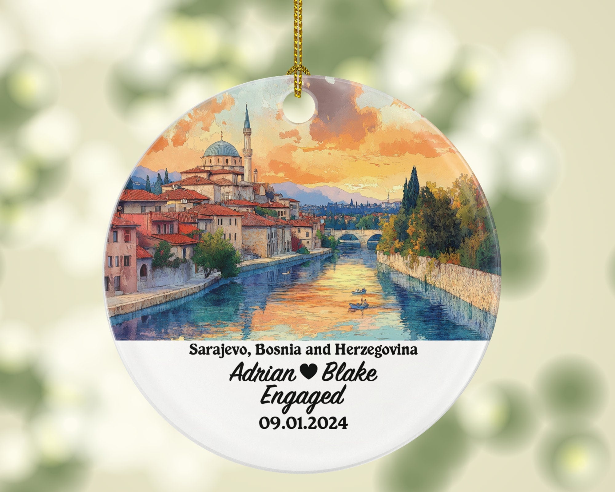Sarajevo Christmas Ornament Personalized - Bosnia Engaged Married Family Together Couple Travel Honeymoon Engagement Marriage