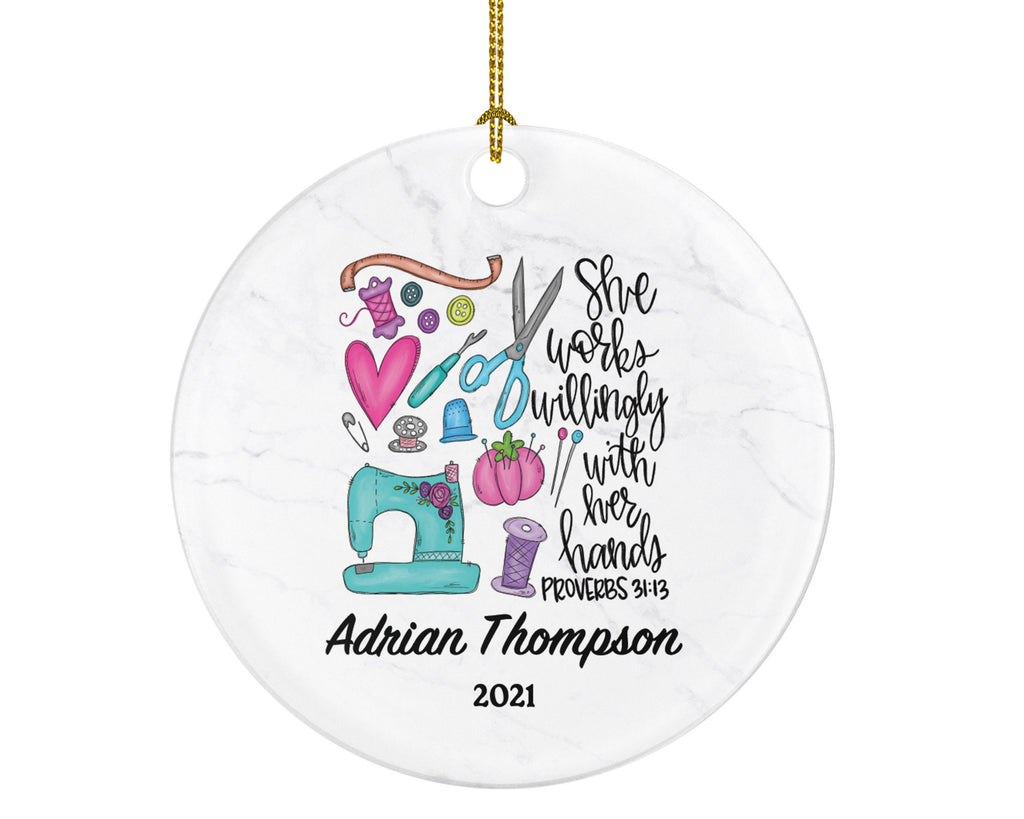 Sewing Christmas Ornament Personalized - Sewing Lover - Sewer Quilter Stitcher Tailor Custom Gift - Sewing Machine Tree