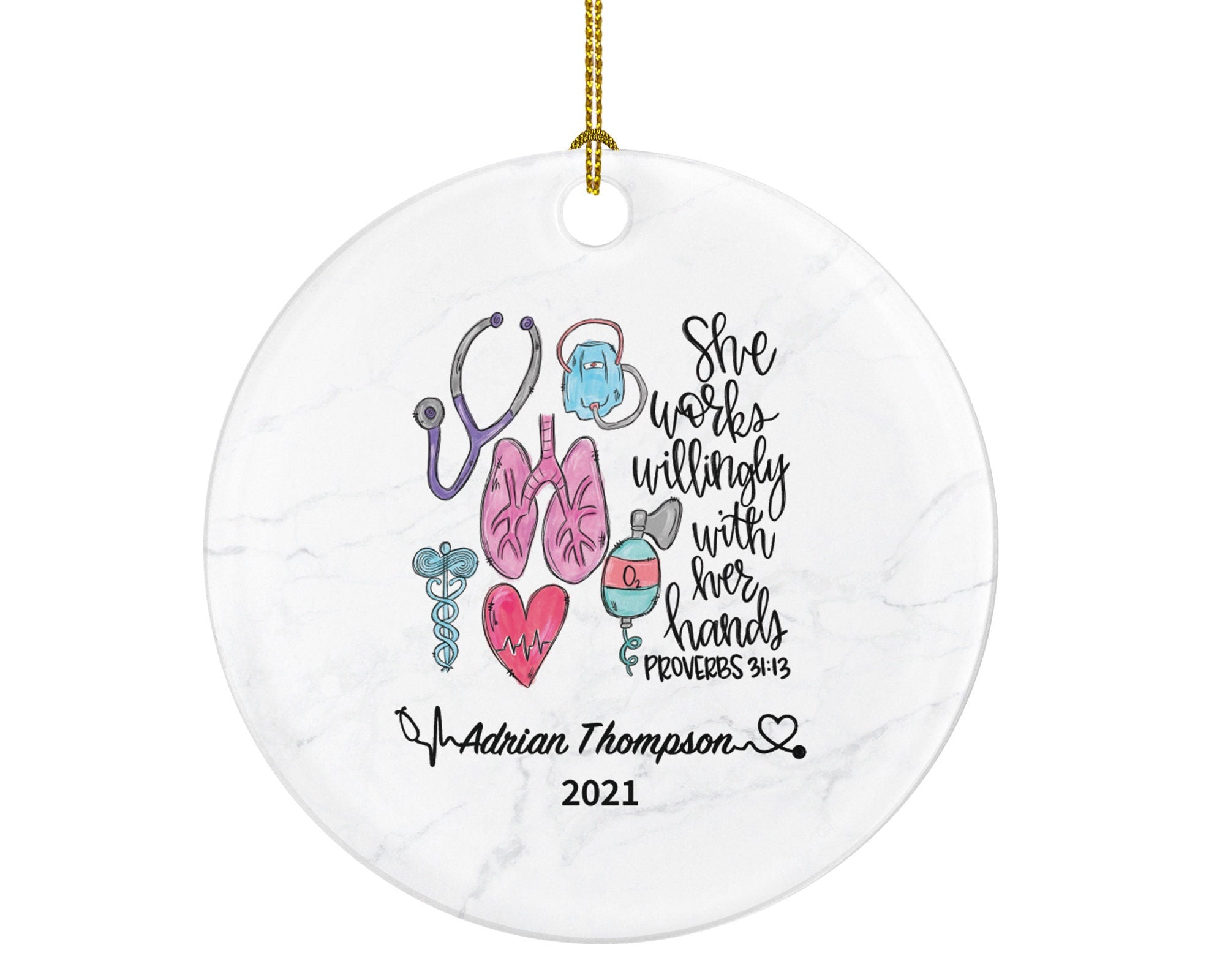 Respiratory Therapist Christmas Ornament Personalized - NBRC, National Board Respiratory Care, Therapy, Medical Gift for Her or Him