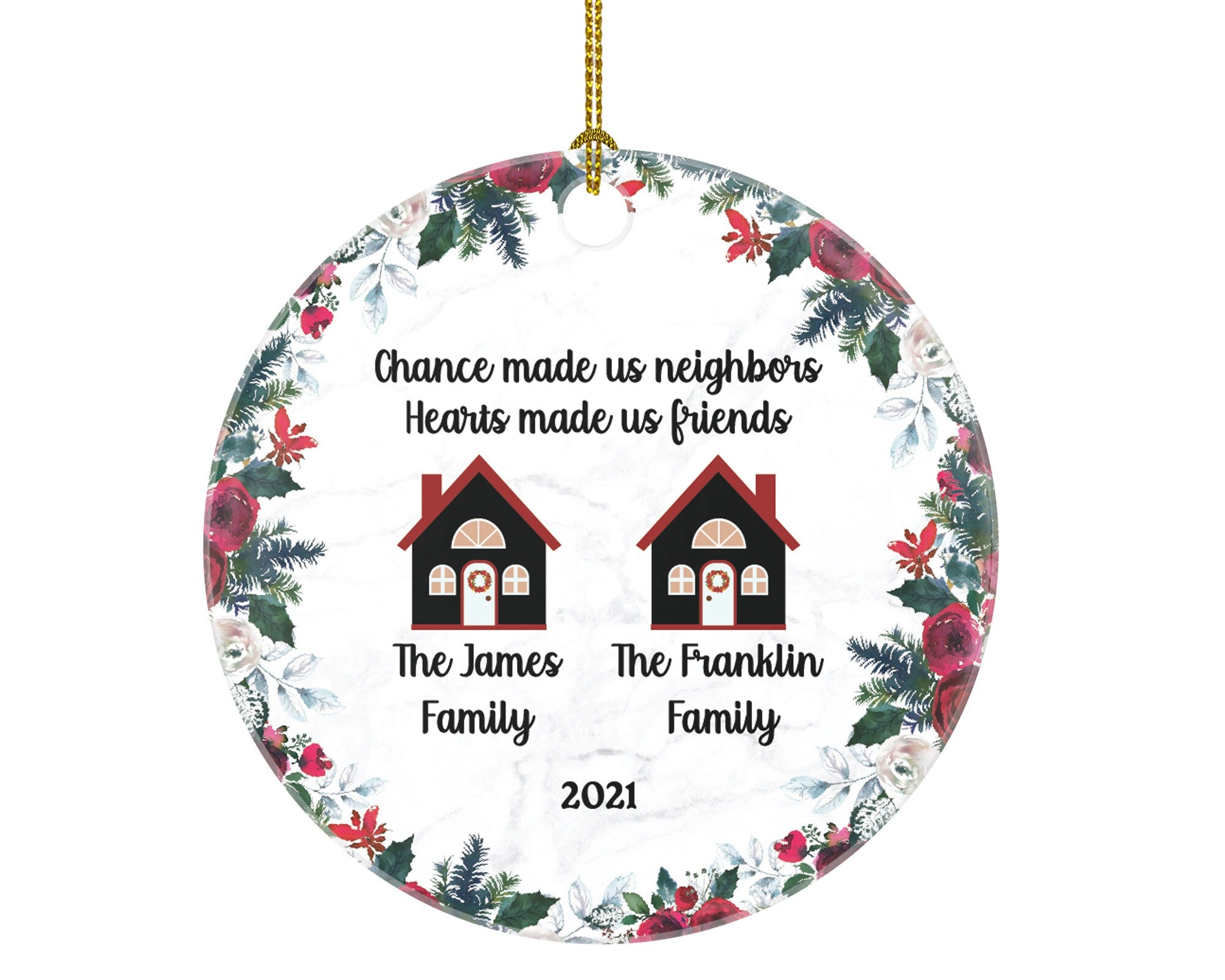 Neighbor Personalized Christmas Ornament - Chance Made us Neighbors New Home for Thanks Great Neighbor Housewarming Wedding Owner Thank You