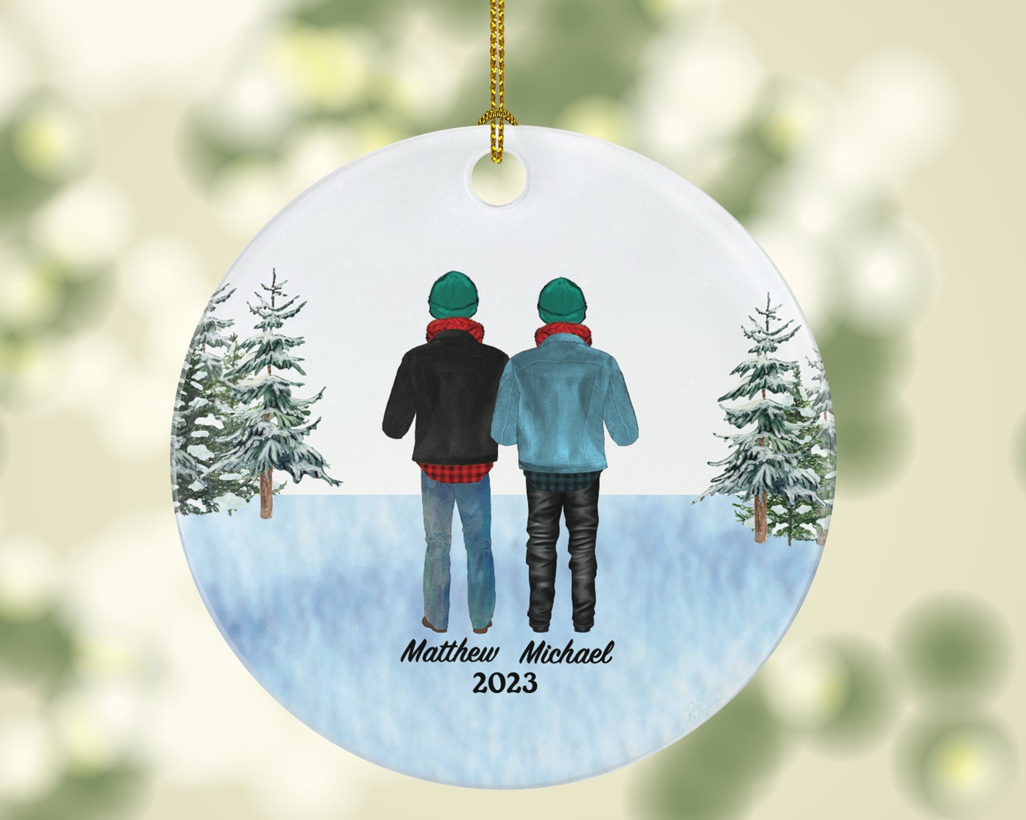 Gay Couple Christmas Ornament / Personalized Portrait Love is Love Same Sex Pride