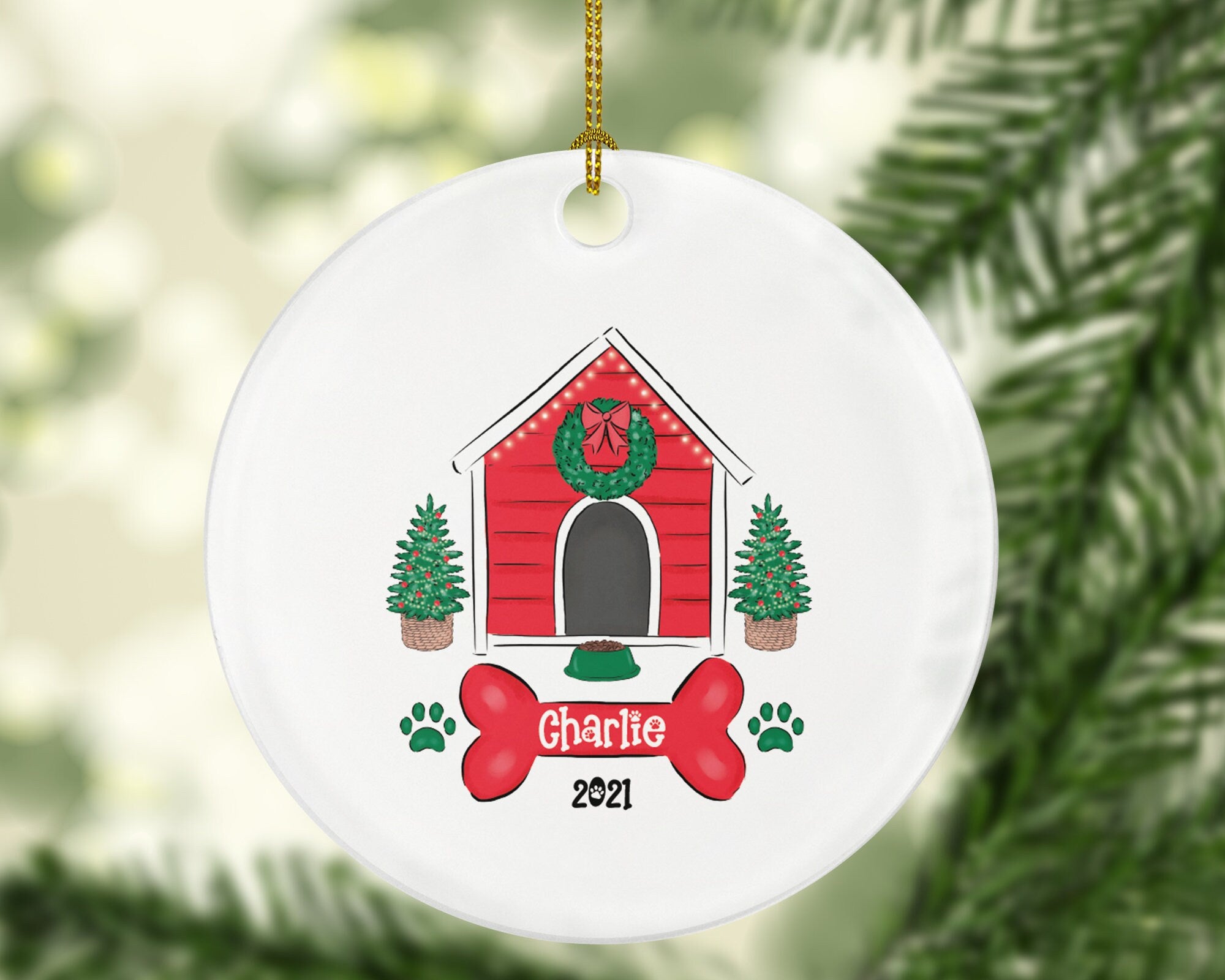 Dog House Christmas Ornament Personalized, Pets Dog Cat Lover Owner Gift, Custom Name, Fur Mom Dad Holiday, Rescue