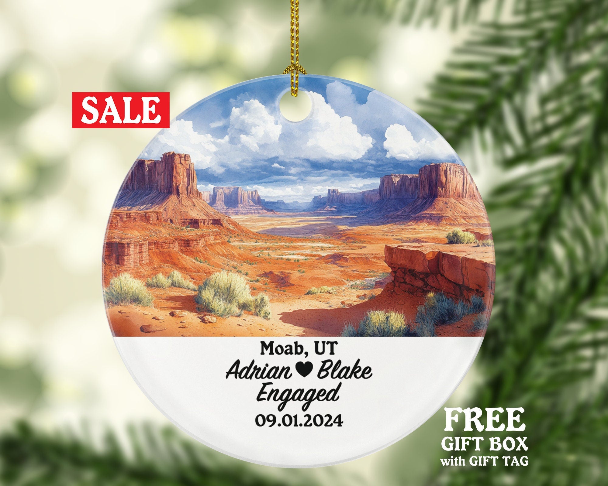 Moab Christmas Ornament Personalized - Jordan Engaged Married Family Together Couple Travel Honeymoon Engagement Marriage