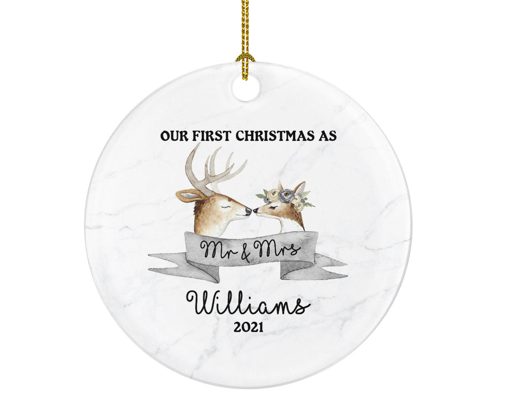 Our First Christmas as Mr & Mrs Married Couple Christmas Ornament Personalized - Deer Couple Newlywed Christmas First Custom Gift