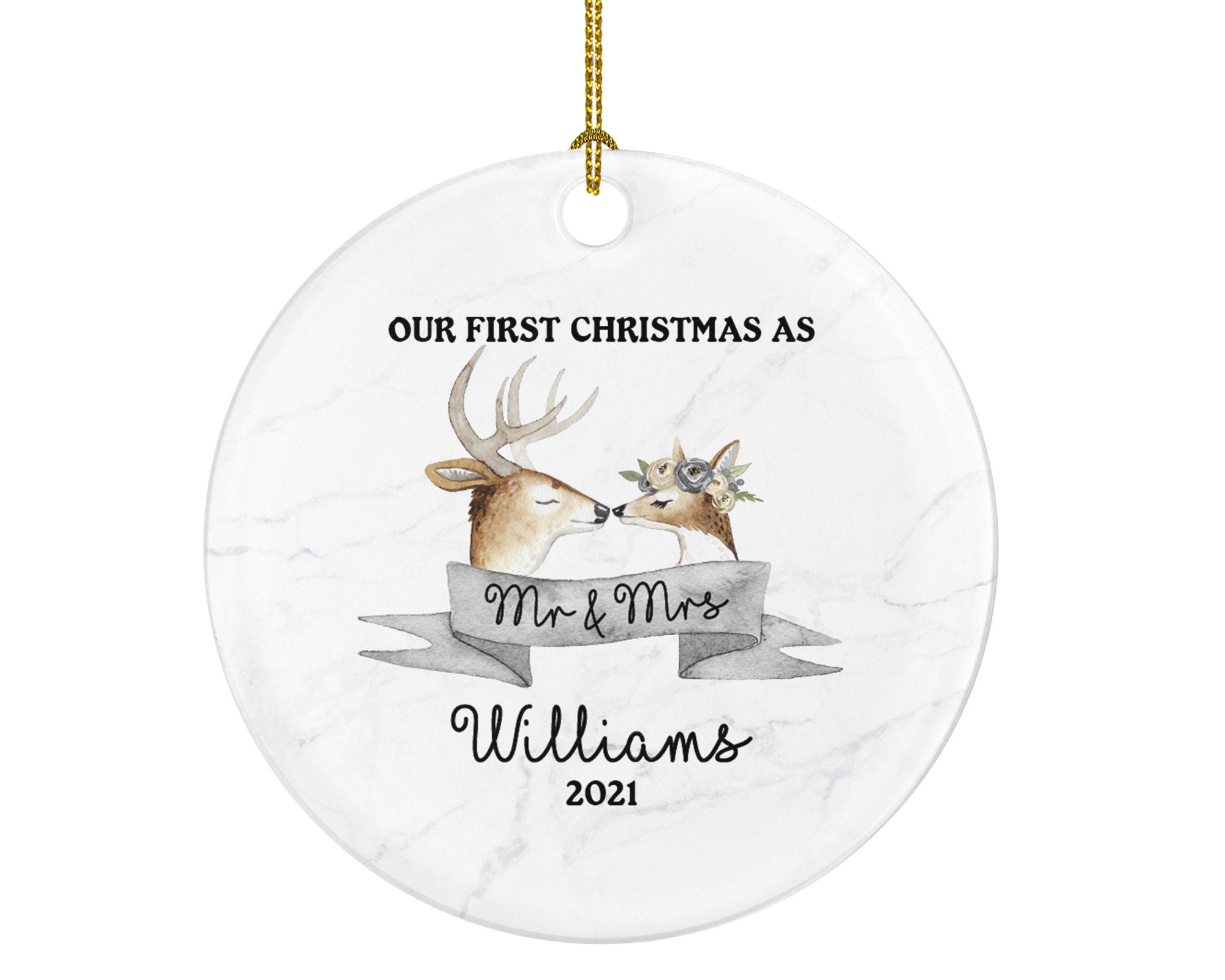 Our First Christmas as Mr & Mrs Married Couple Christmas Ornament Personalized - Deer Couple Newlywed Christmas First Custom Gift