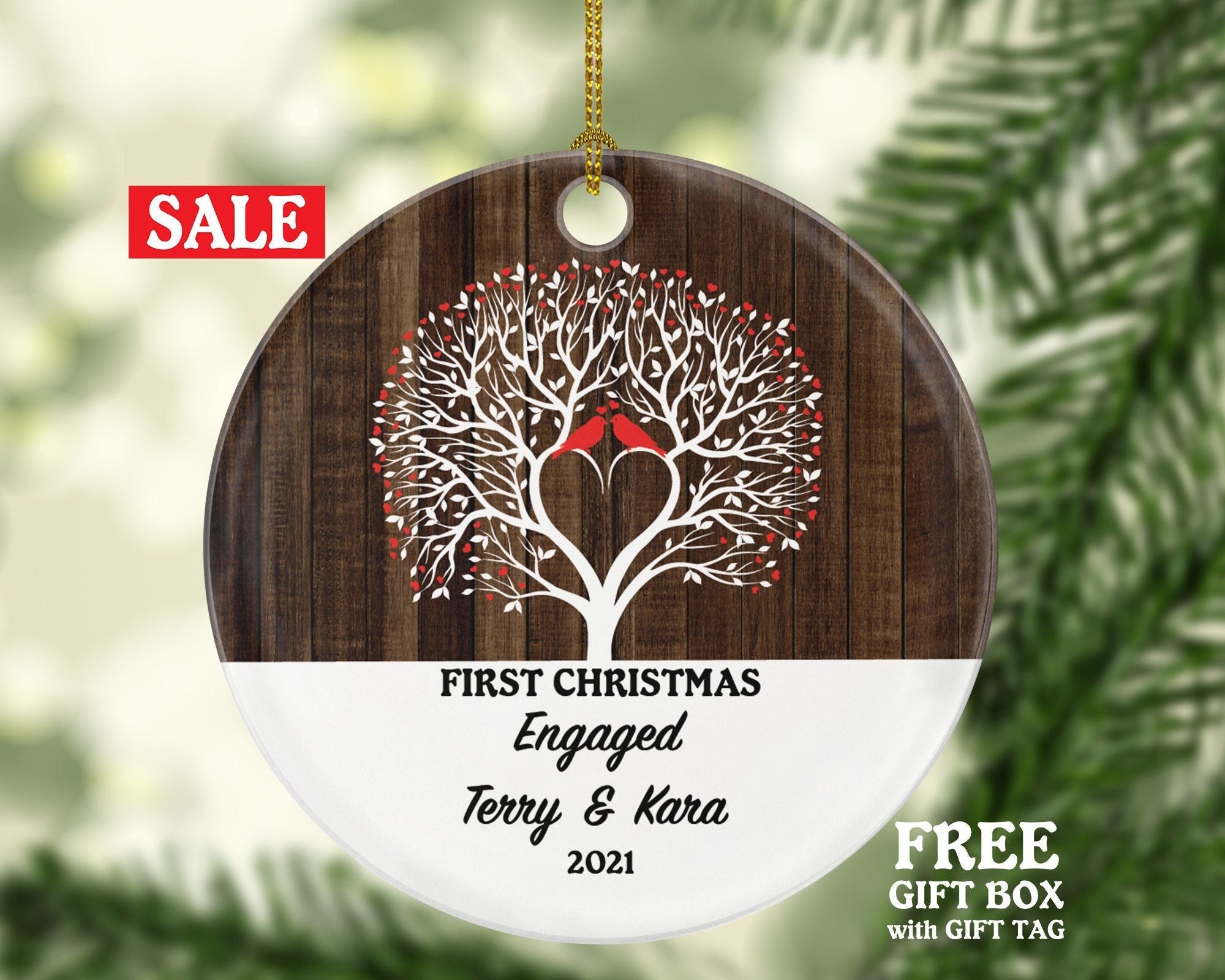 First Christmas Engaged Custom Ornament - Personalized Engagement Announcement Couple Gift - Custom Date Name - Future Husband Wife