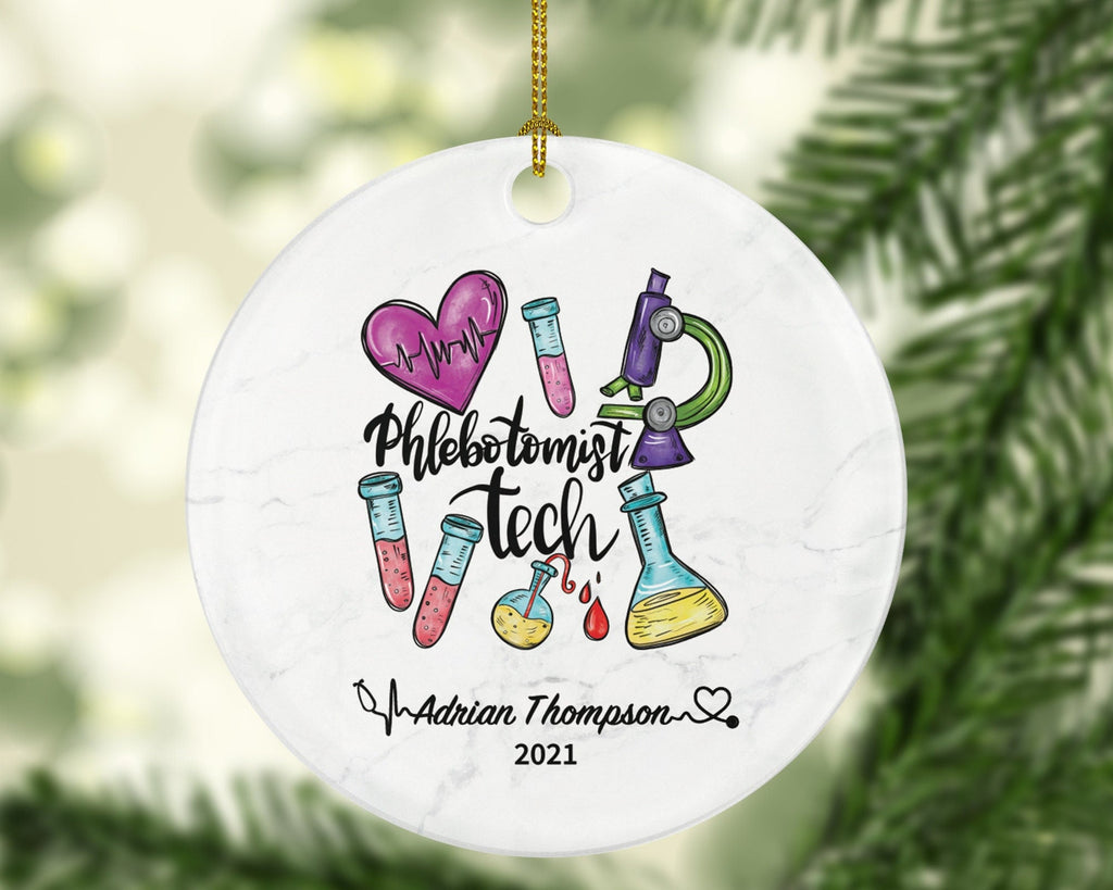 Phlebotomist Tech Christmas Ornament Personalized - Lab Tech Gift, Healthcare Worker Essential Employee Appreciation, Hospital Worker