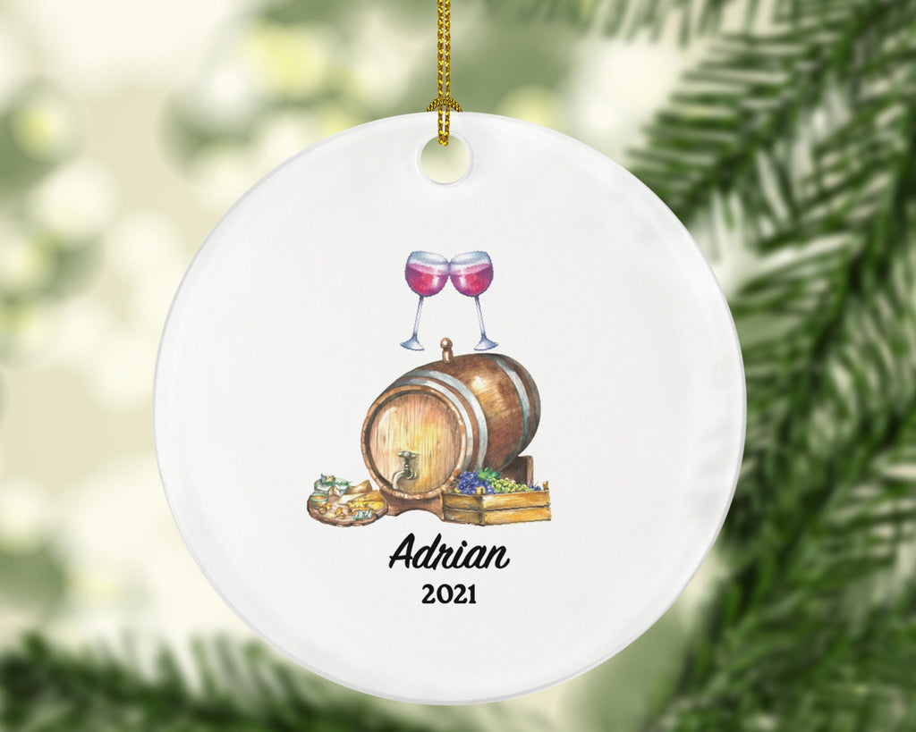 Wine Lover Christmas Ornament Personalized - Drinking Wine Drinker Wine Keg - Turning 21