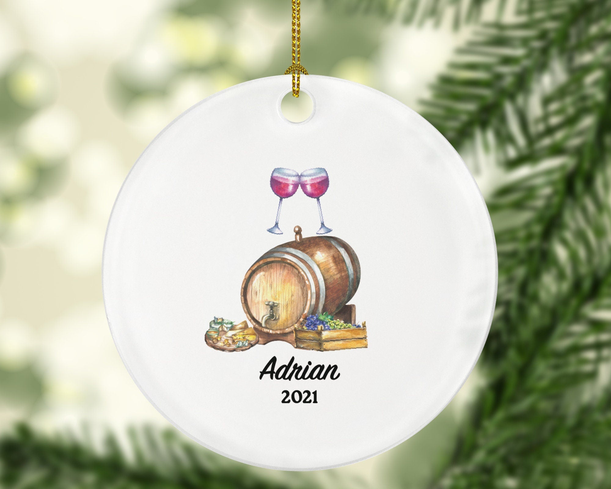 Wine Lover Christmas Ornament Personalized - Drinking Wine Drinker Wine Keg - Turning 21