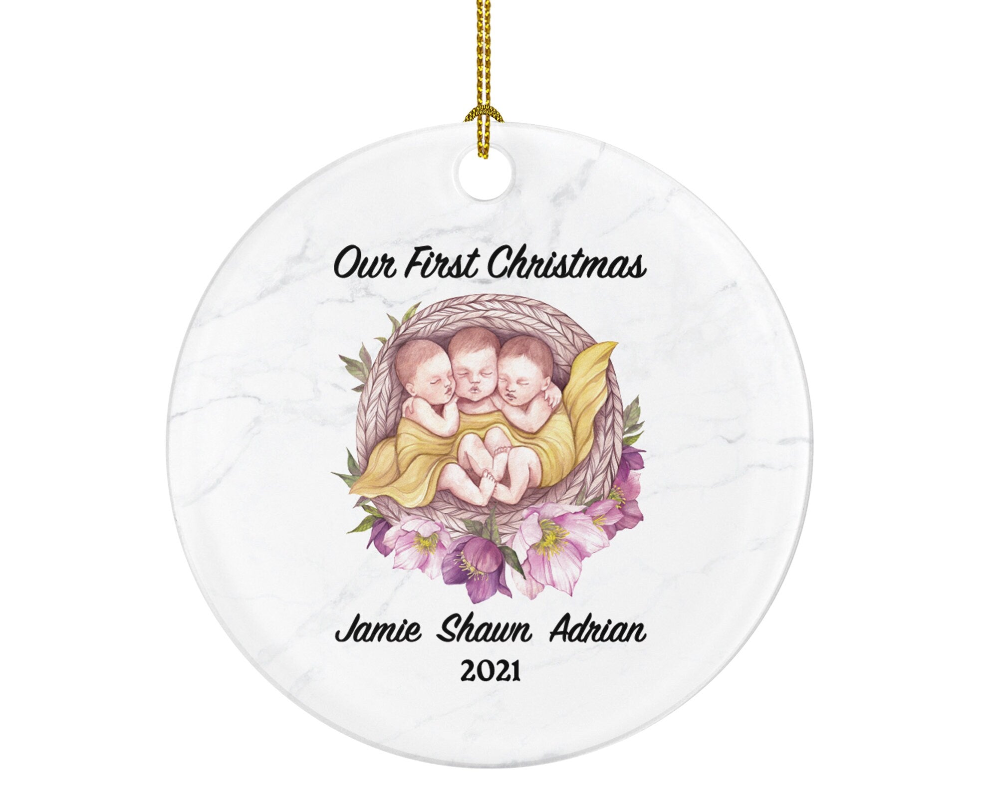 Infant Baby Triplets First Christmas Ornament Personalized - Newborn Baby Triplets Babies Pregnancy Expecting Baby Shower Gift