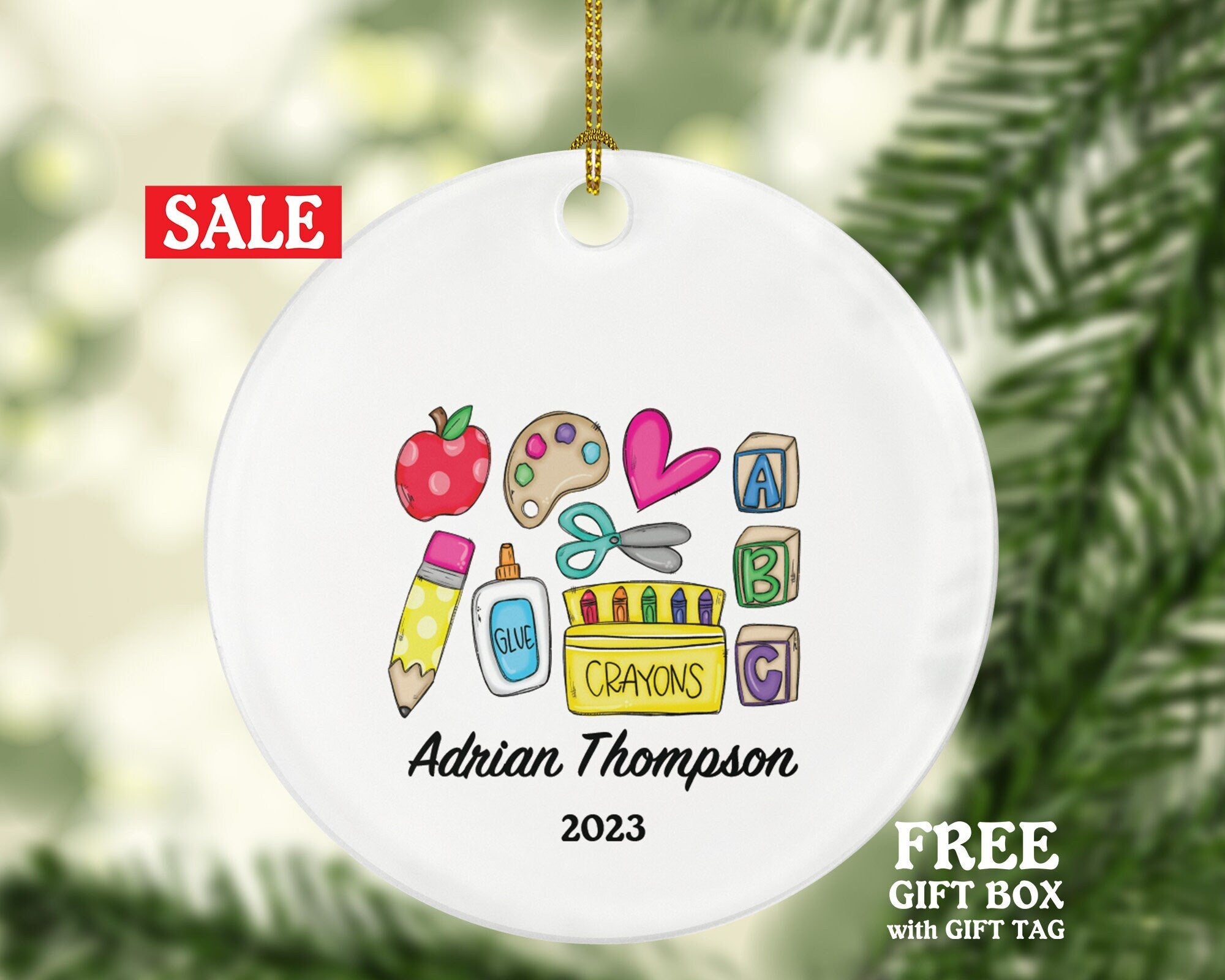 Daycare Teacher Christmas Tree Ornament Personalized - Custom  Best Daycare Montessori Teacher Child Care Babysitter Big Sister Gift, #1