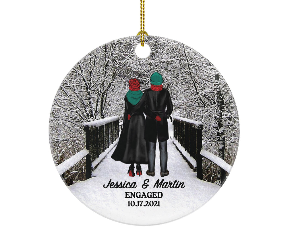 Engagement Christmas Ornament - Engaged Personalized Engagement Announcement Our First Christmas - Couple Gift - Custom Date and Name