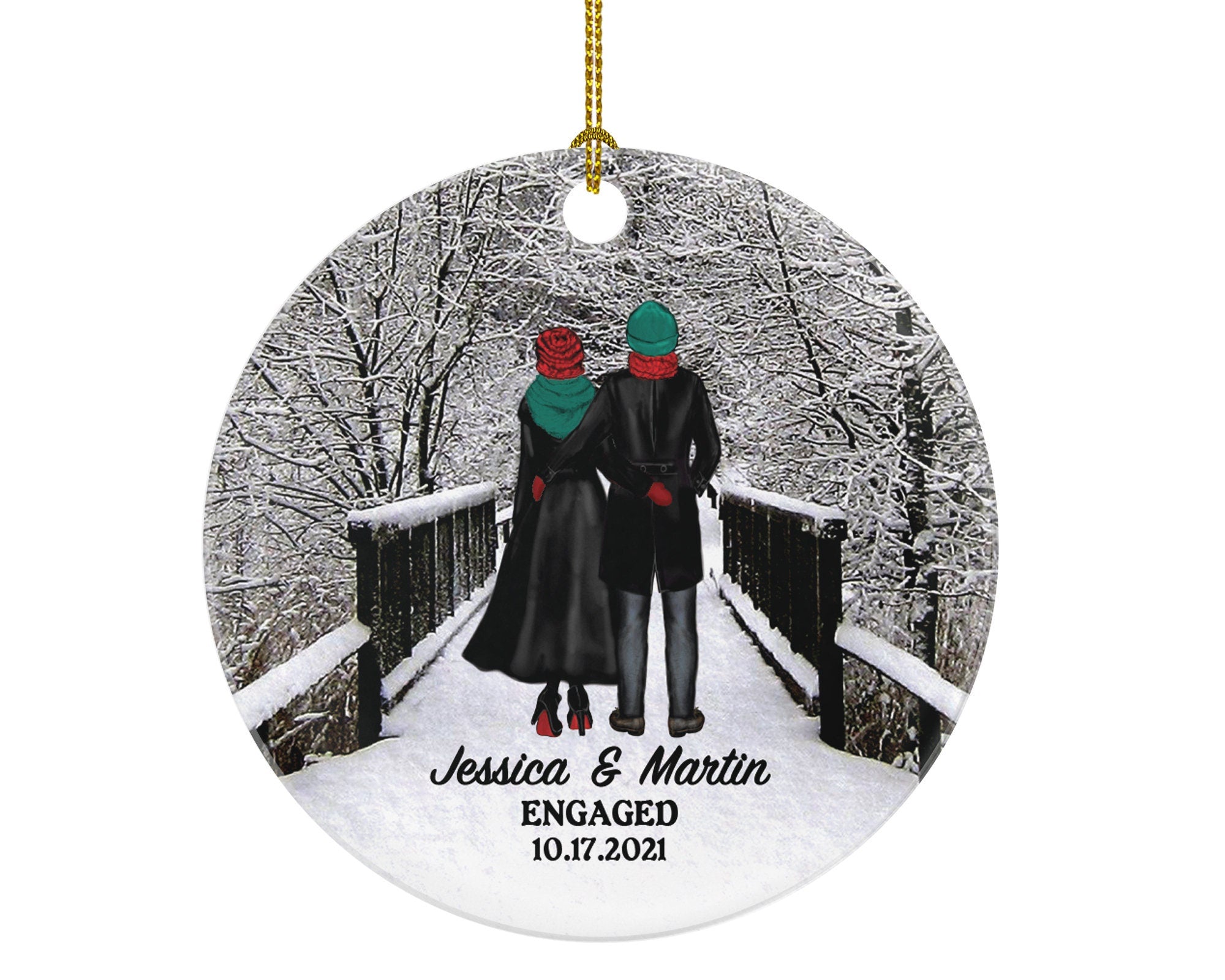 Engagement Christmas Ornament - Engaged Personalized Engagement Announcement Our First Christmas - Couple Gift - Custom Date and Name