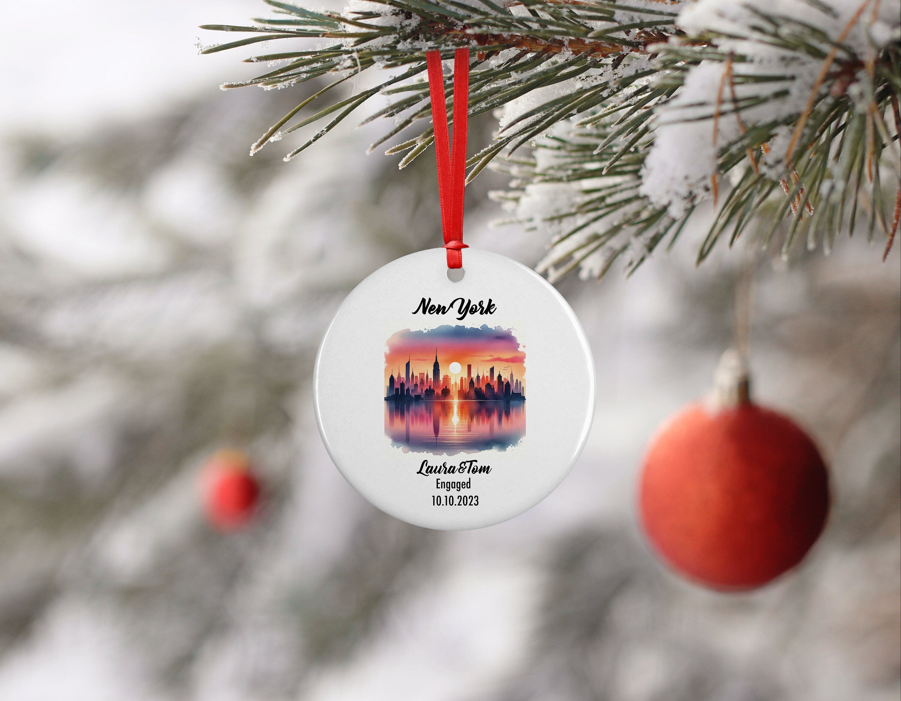New York Ornament, Engagement, Married, Travel, Gift for Engaged Couple, Engagement Gift, Trip, Vacation Souvenir