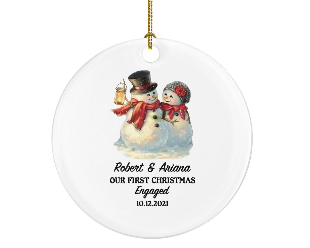 Our First Christmas Engaged Personalized Ornament - Engagement Announcement Couple Gift