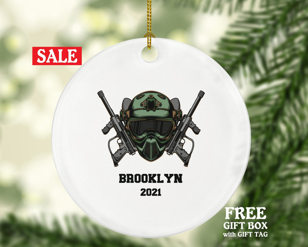 Paintball Christmas Ornament Personalized, Custom Gift For Paintball Player, Paintball Gun