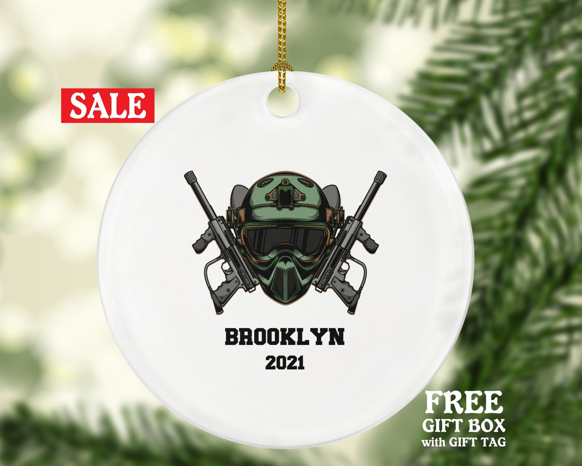 Paintball Christmas Ornament Personalized, Custom Gift For Paintball Player, Paintball Gun