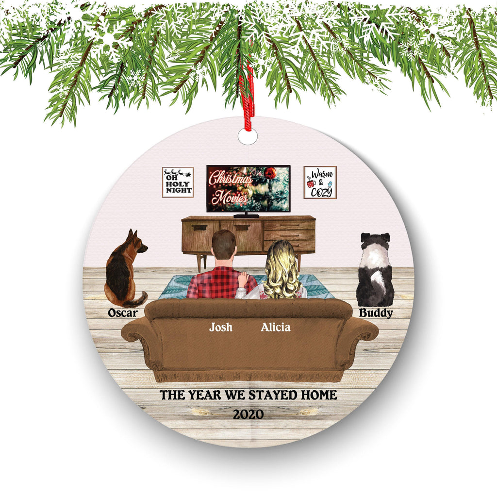 Couple Christmas Ornament: Custom Names, Cozy Movie Night - Ceramic