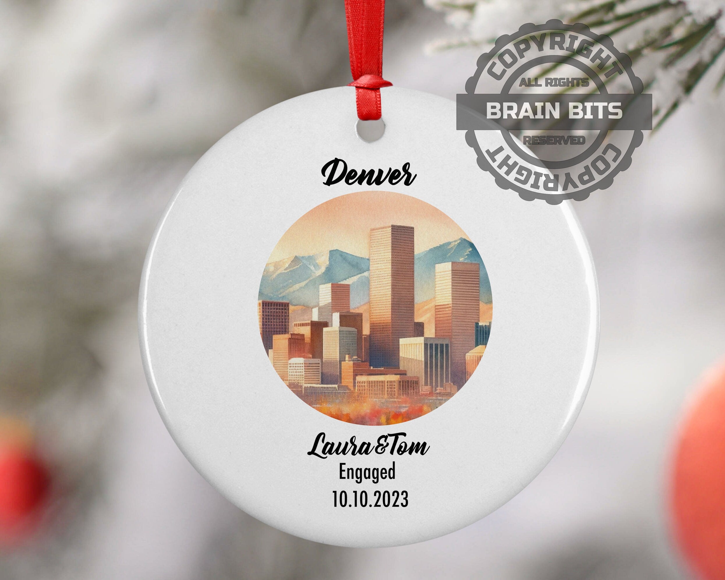 Denver Ornament, Engagement, Married, Travel, Gift for Engaged Couple, Engagement Gift, Trip, Vacation Souvenir